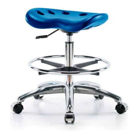 E Com Interion Polyurethane Tractor Stool W/ Foot Ring - Blue w/ Chrome Base PTMBSL-CR-CF-CC-BLU